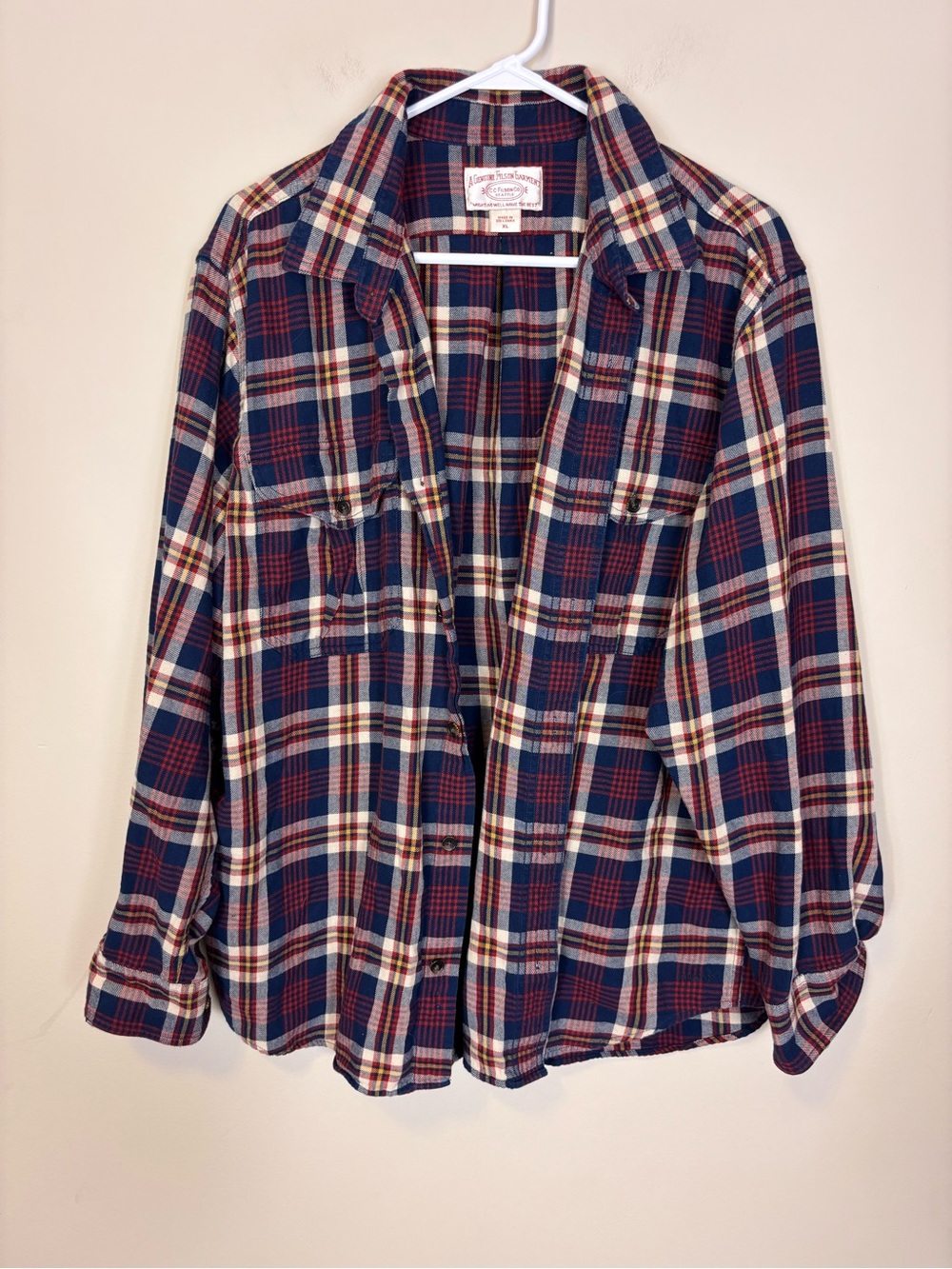 Filson Men’s Plaid Button-Down Shirt in Navy, Red & Yellow XL